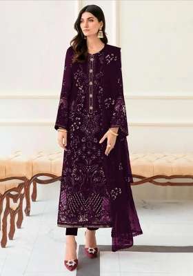 Purple Embroidered Georgette Kurta Set