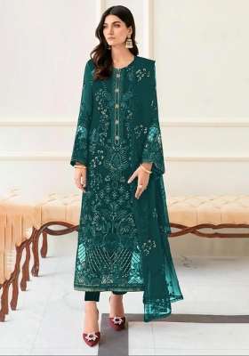 Teal Green Embroidered Georgette Kurta Set