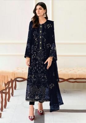 Navy Blue Embroidered Georgette Kurta Set
