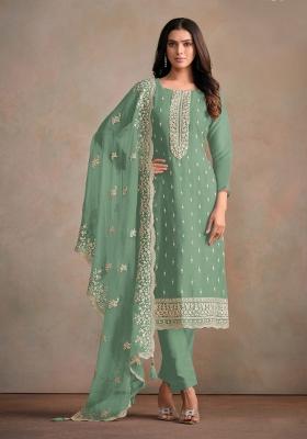Light Green Embroidered Organza Kurta Set