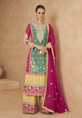 Sea Green Embroidered Silk Kurta Set