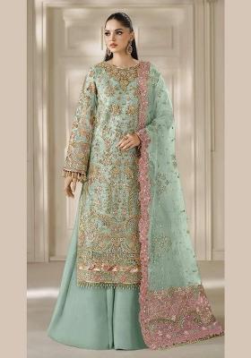 Sea Green Embroidered Chiffon Kurta Set