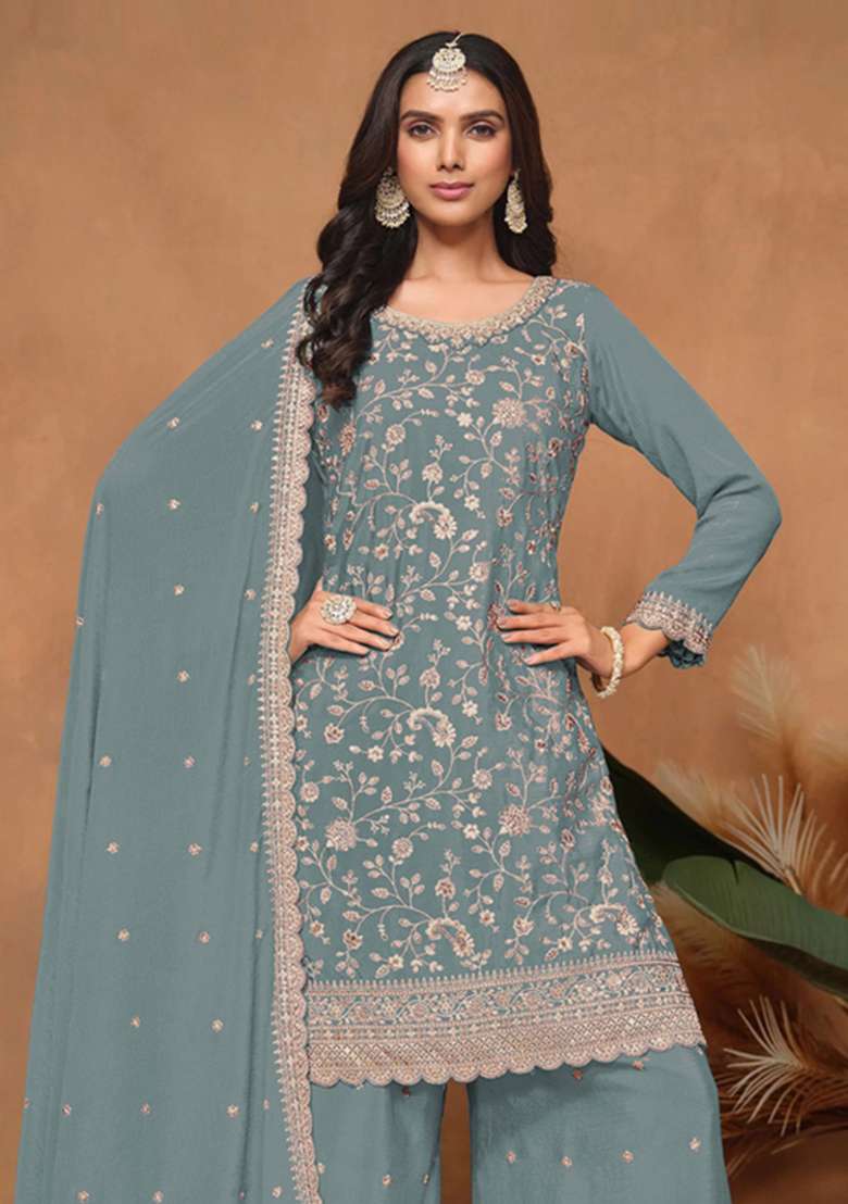 Rama Embroidered Silk Kurta Set - Indya