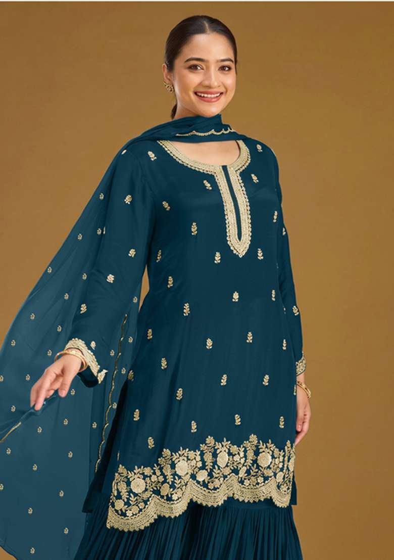 Rama Embroidered Georgette Kurta Set - Indya