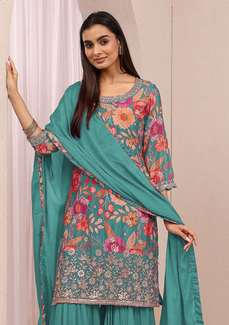 Rama Embroidered Silk Kurta Set - Indya