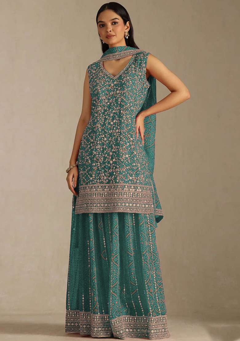 Rama Embroidered Georgette Kurta Set - Indya