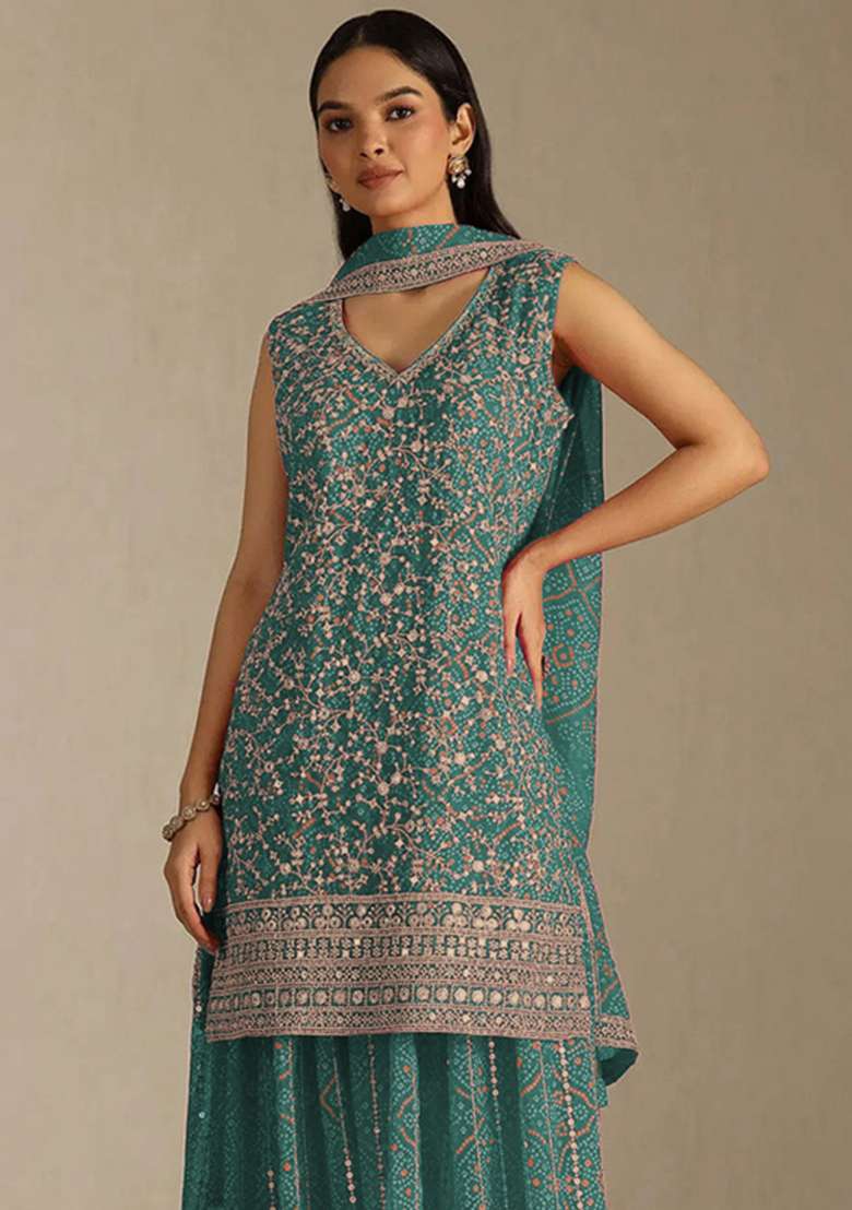 Rama Embroidered Georgette Kurta Set - Indya