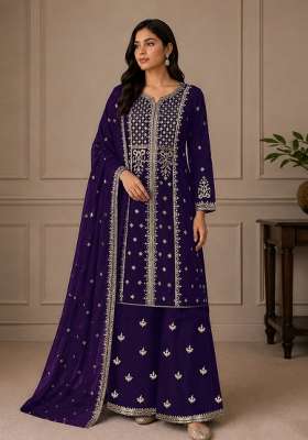 Purple Embroidered Georgette Kurta Set