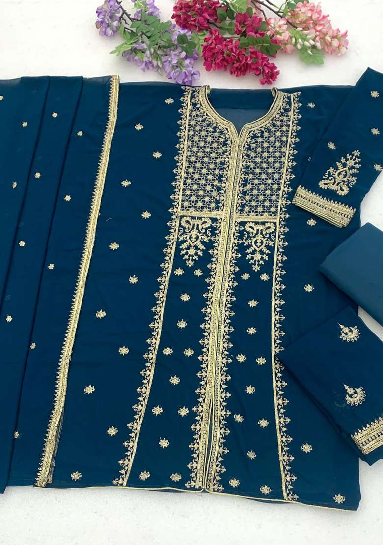 Rama Embroidered Georgette Kurta Set - Indya