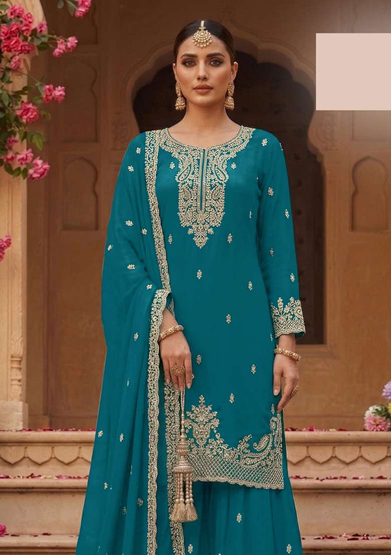 Rama Embroidered Georgette Kurta Set - Indya