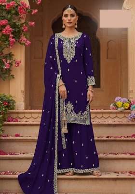 Purple Embroidered Georgette Kurta Set
