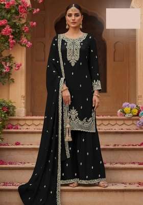 Black Embroidered Georgette Kurta Set