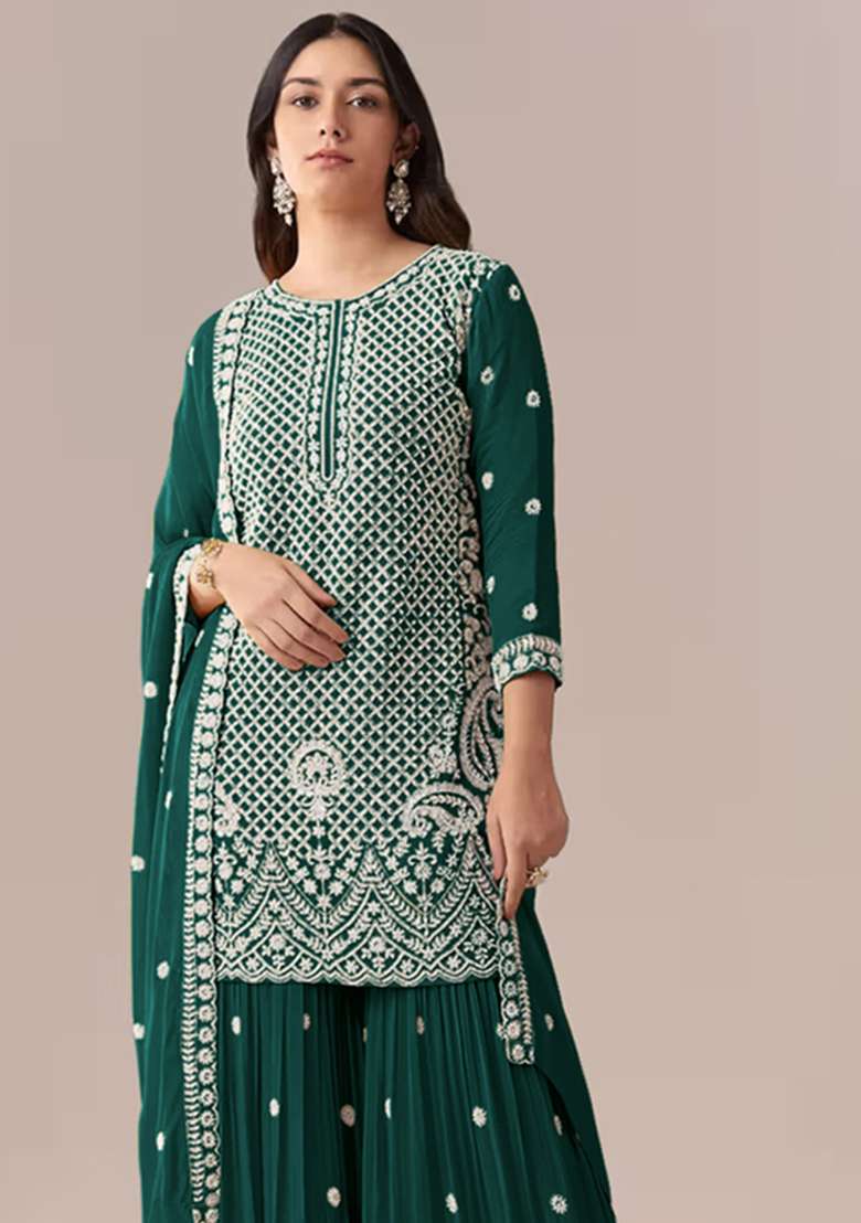 Rama Embroidered Georgette Kurta Set - Indya