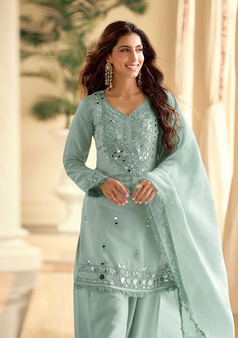 Pista Embroidered Silk Kurta Set - Indya