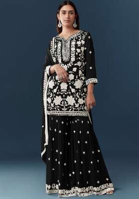 Black Embroidered Georgette Kurta Set