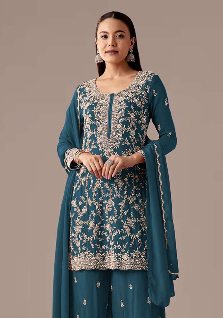 Rama Embroidered Georgette Kurta Set - Indya