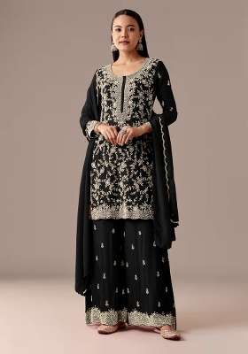 Black Embroidered Georgette Kurta Set