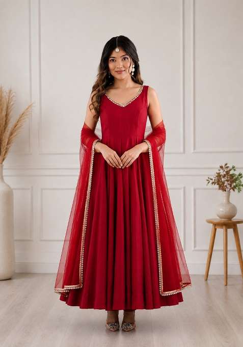 Red Lace Work Chanderi Sharara Set