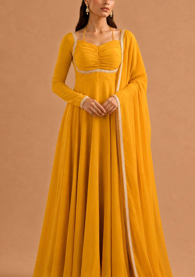 Yellow Plain Georgette Sharara Set - Indya