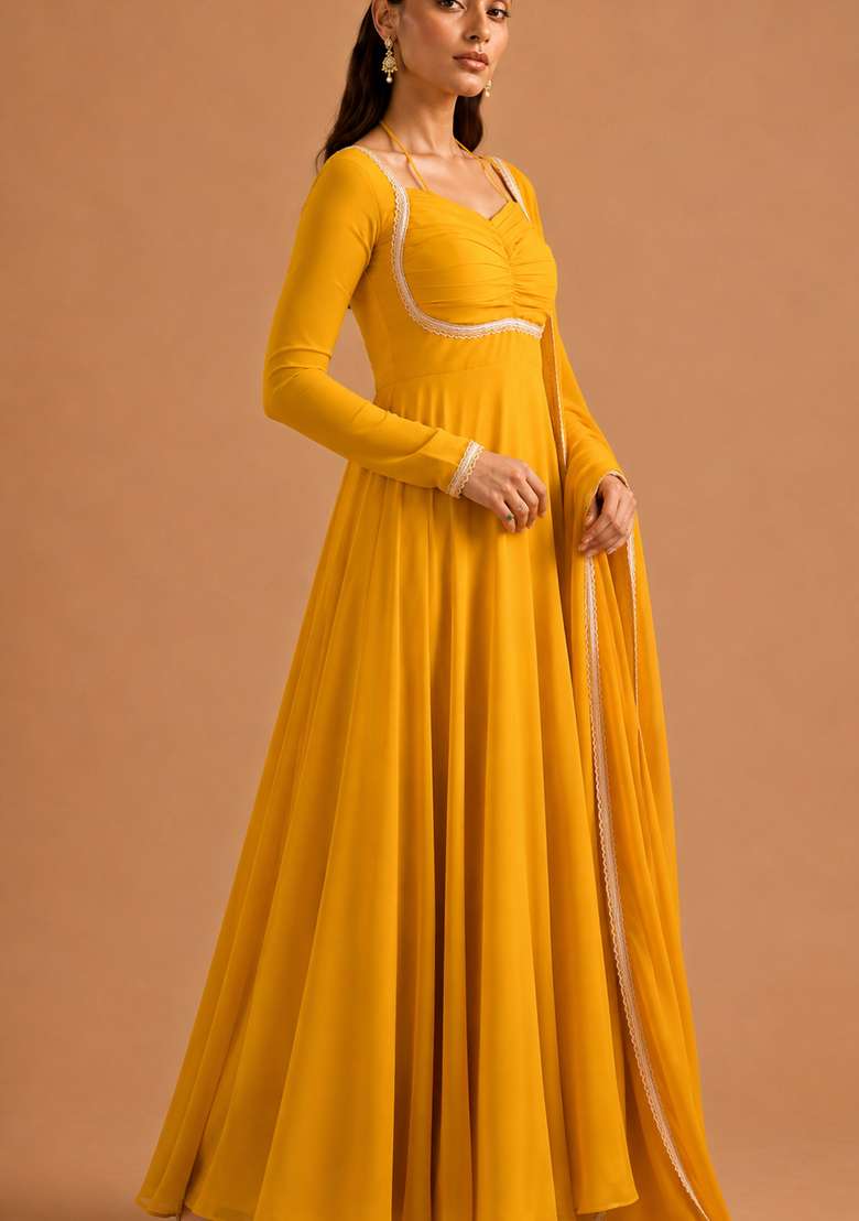 Yellow Plain Georgette Sharara Set - Indya