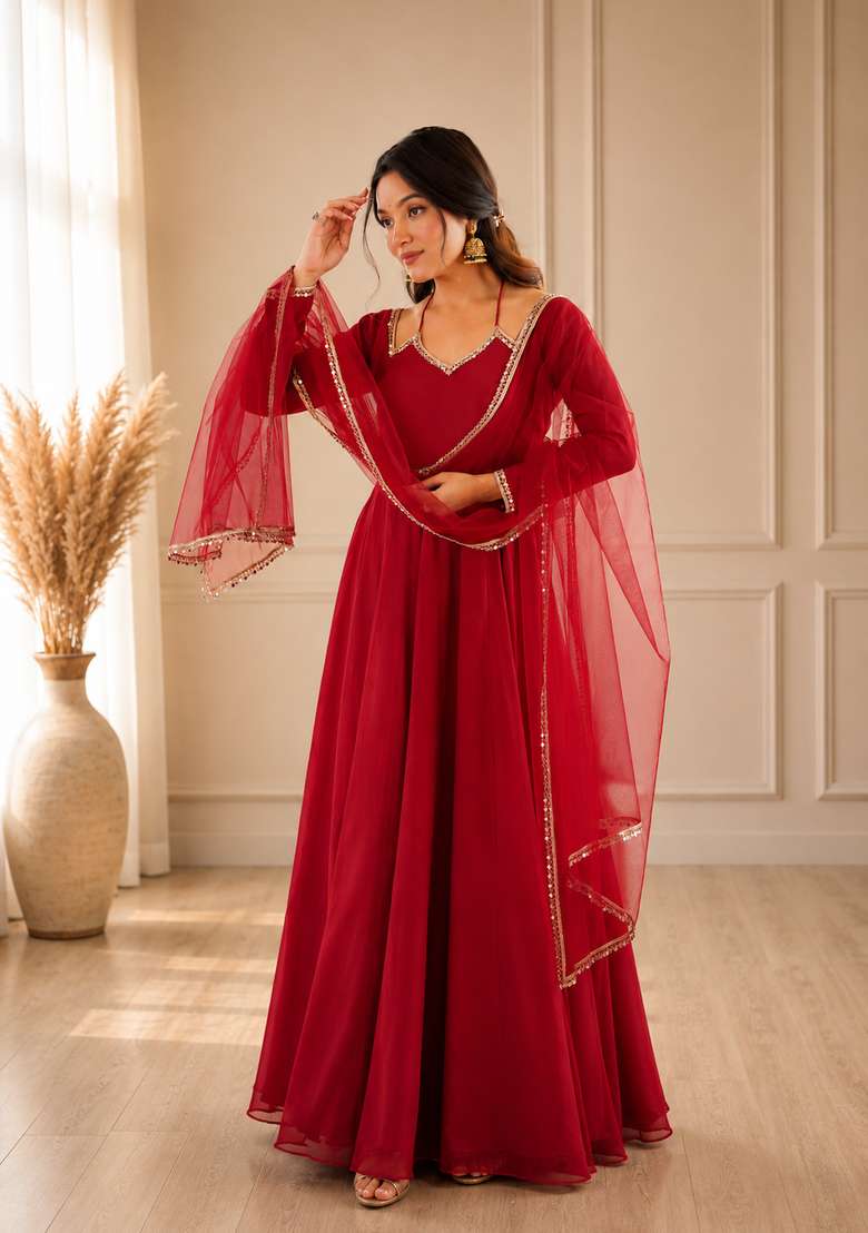 Maroon Plain Chanderi Sharara Set - Indya