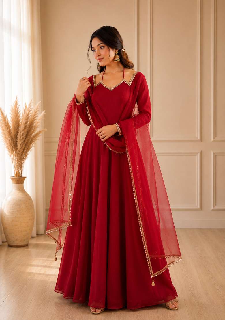 Maroon Plain Chanderi Sharara Set - Indya