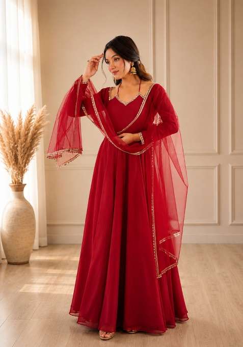 Maroon Plain Chanderi Sharara Set
