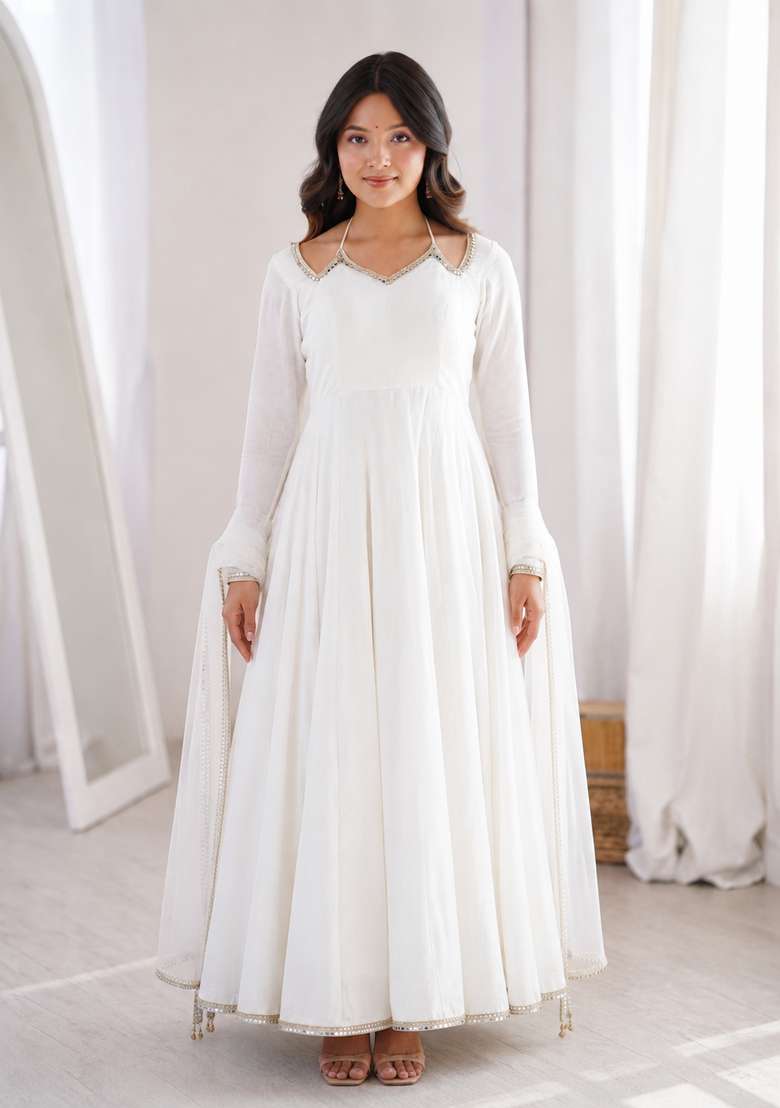 White Plain Chanderi Sharara Set - Indya