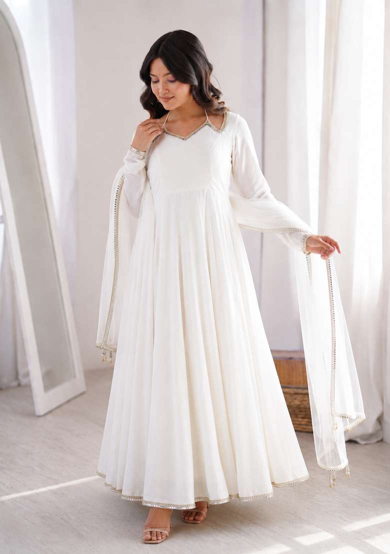 White Plain Chanderi Sharara Set - Indya