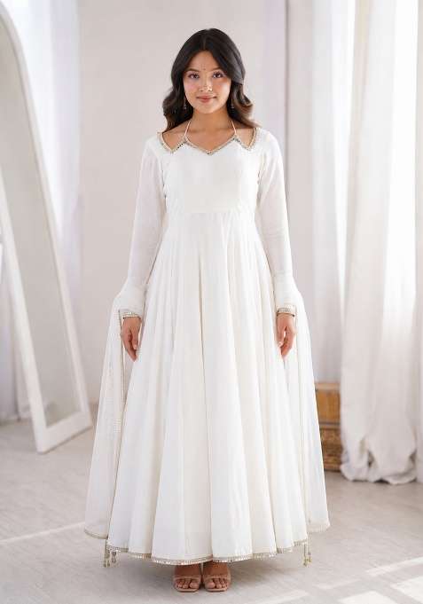 White Plain Chanderi Sharara Set