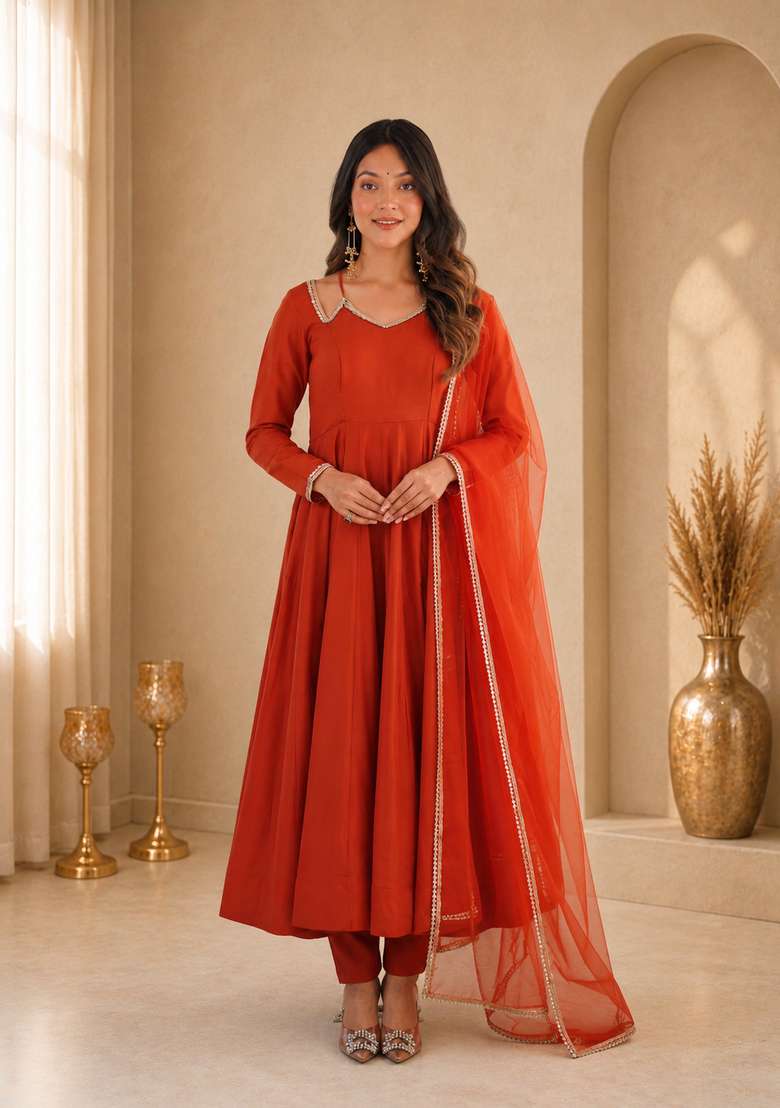 Orange Plain Chanderi Sharara Set - Indya