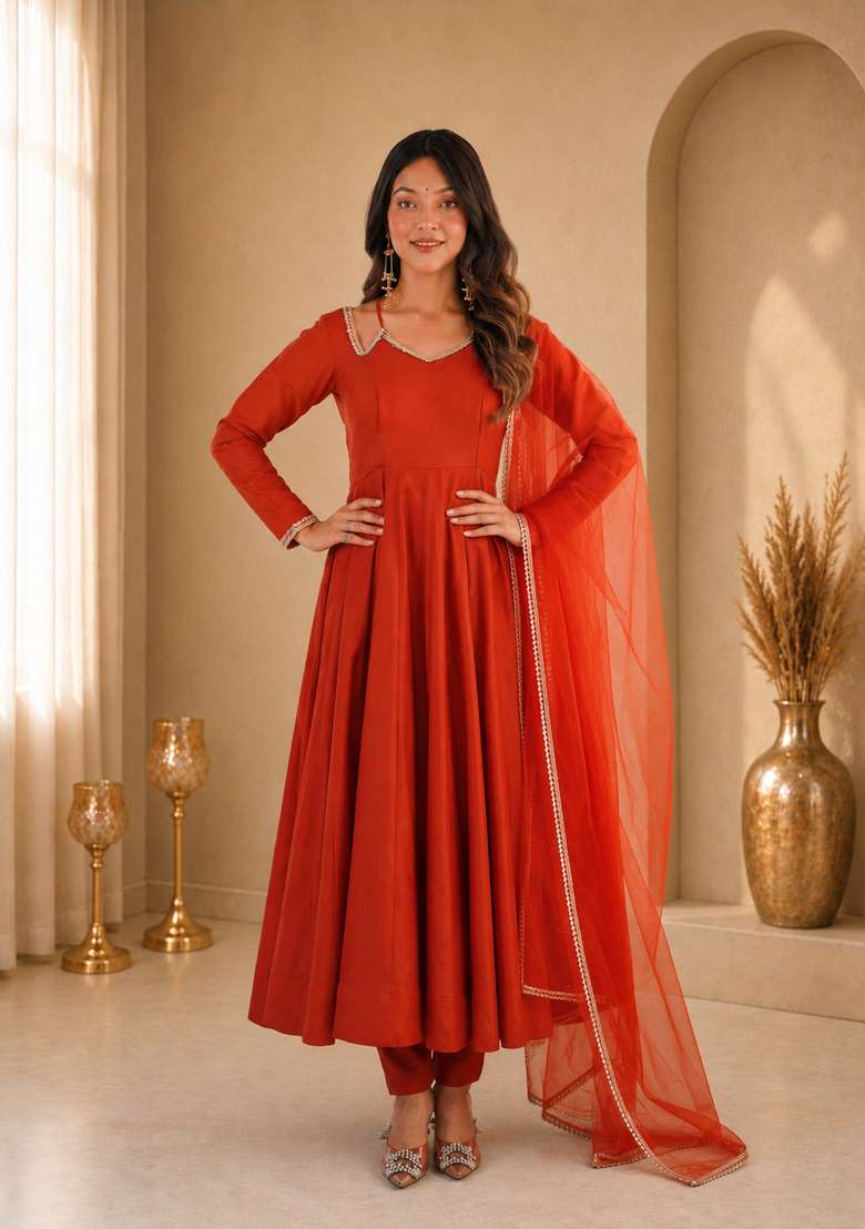 Orange Plain Chanderi Sharara Set - Indya