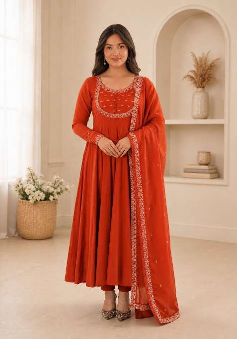 Rust Orange Chanderi Sharara Set