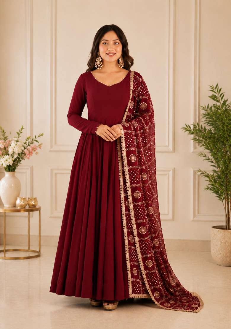 Maroon Plain Chanderi Sharara Set - Indya