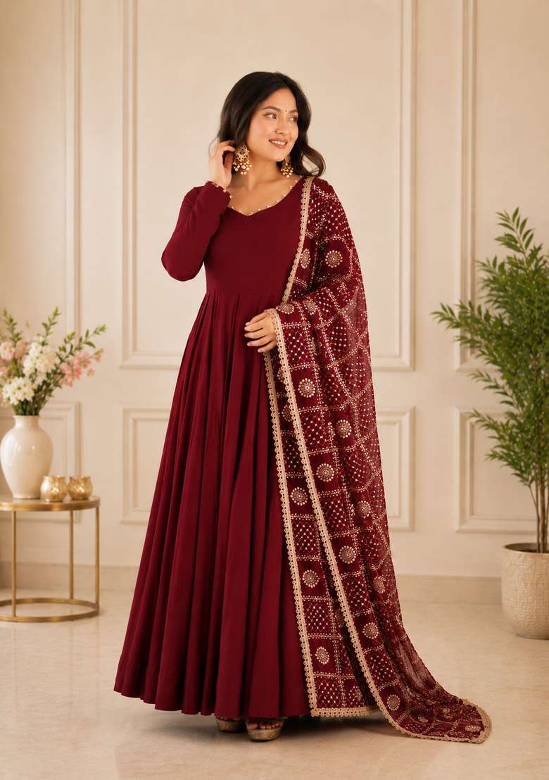Maroon Plain Chanderi Sharara Set - Indya