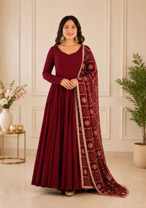 Maroon Plain Chanderi Sharara Set