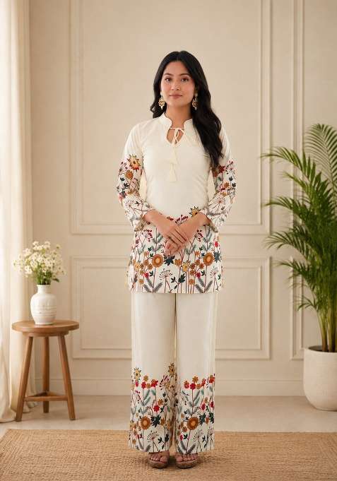 White Printed Cotton Sharara Set
