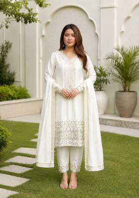 Off White Embroidered Silk Sharara Set