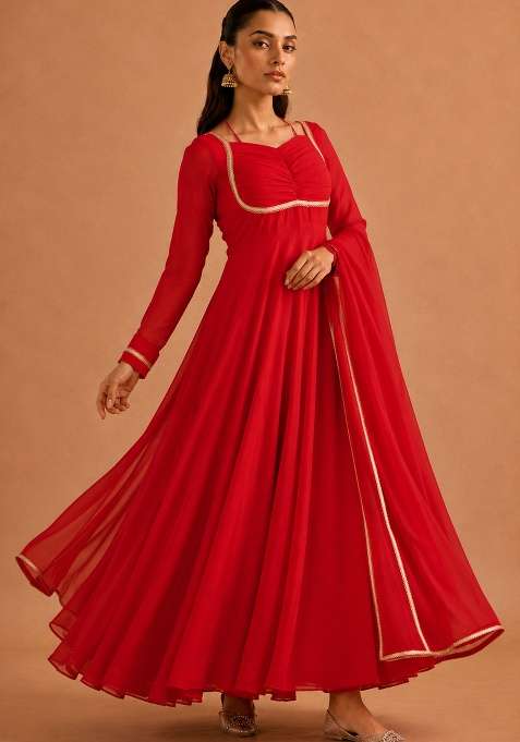 Red Plain Georgette Sharara Set