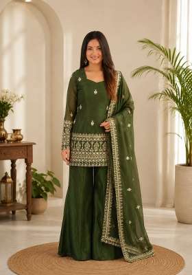 Forest Green Embroidered Silk Sharara Set