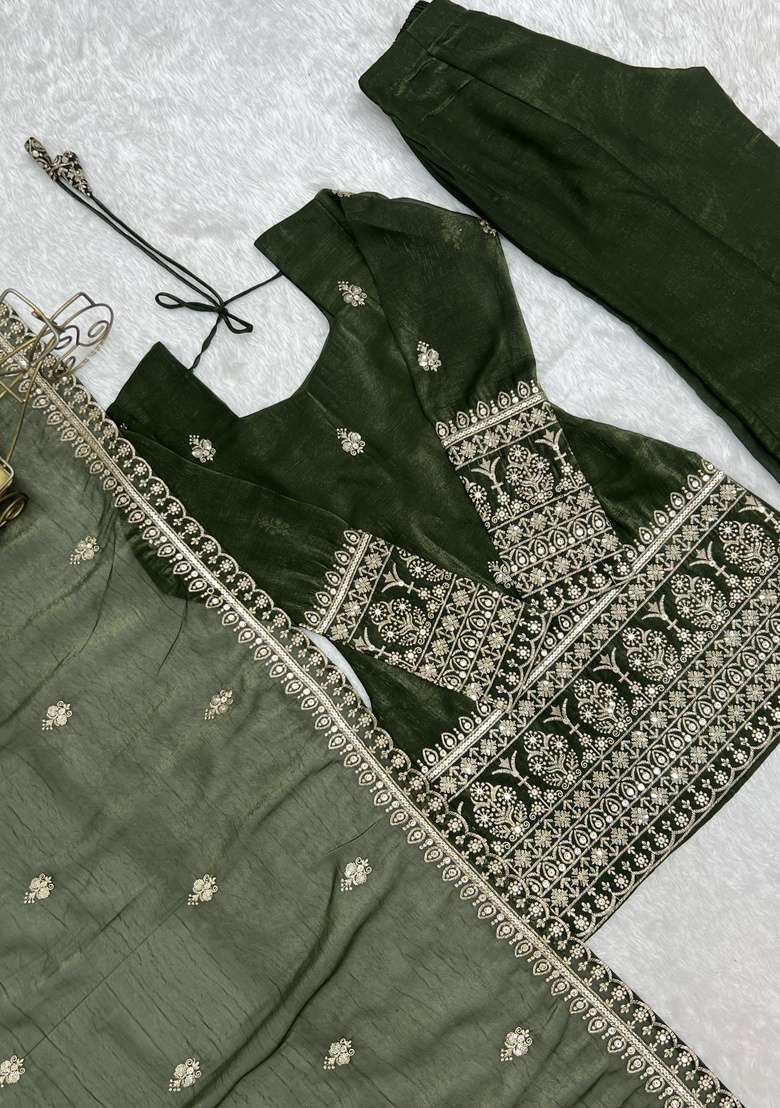 Forest Green Embroidered Silk Sharara Set - Indya