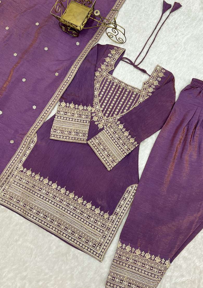 Onion Pink Embroidered Silk Sharara Set - Indya