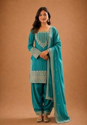 Sea Green Embroidered Silk Sharara Set