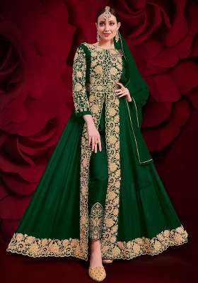 Green Embroidery Georgette Anarkali Set