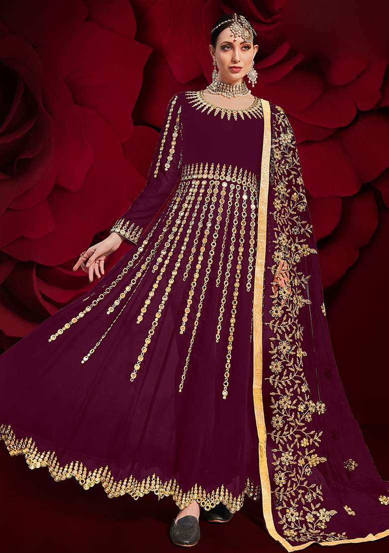 Green Embroidery Georgette Anarkali Set - Indya