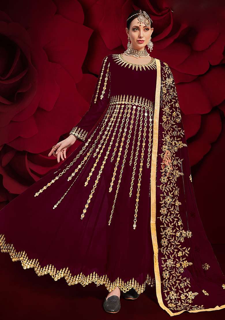 Pink Embroidery Georgette Anarkali Set - Indya
