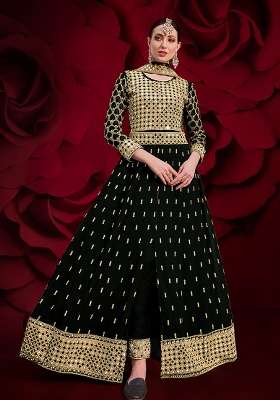 Black Embroidery Georgette Anarkali Set