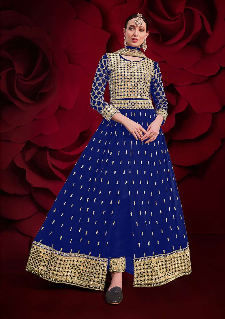 Green Embroidery Georgette Anarkali Set - Indya