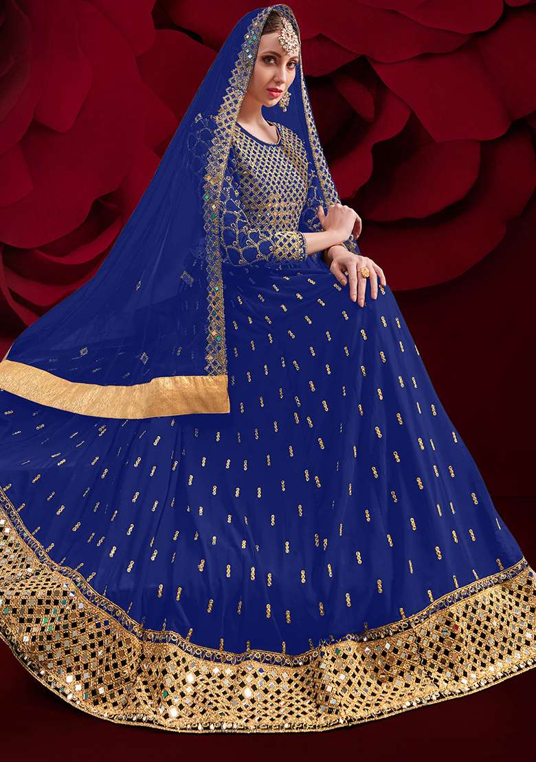 Green Embroidery Georgette Anarkali Set - Indya