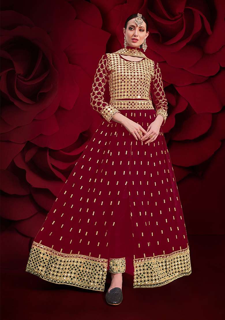 Black Embroidery Georgette Anarkali Set - Indya